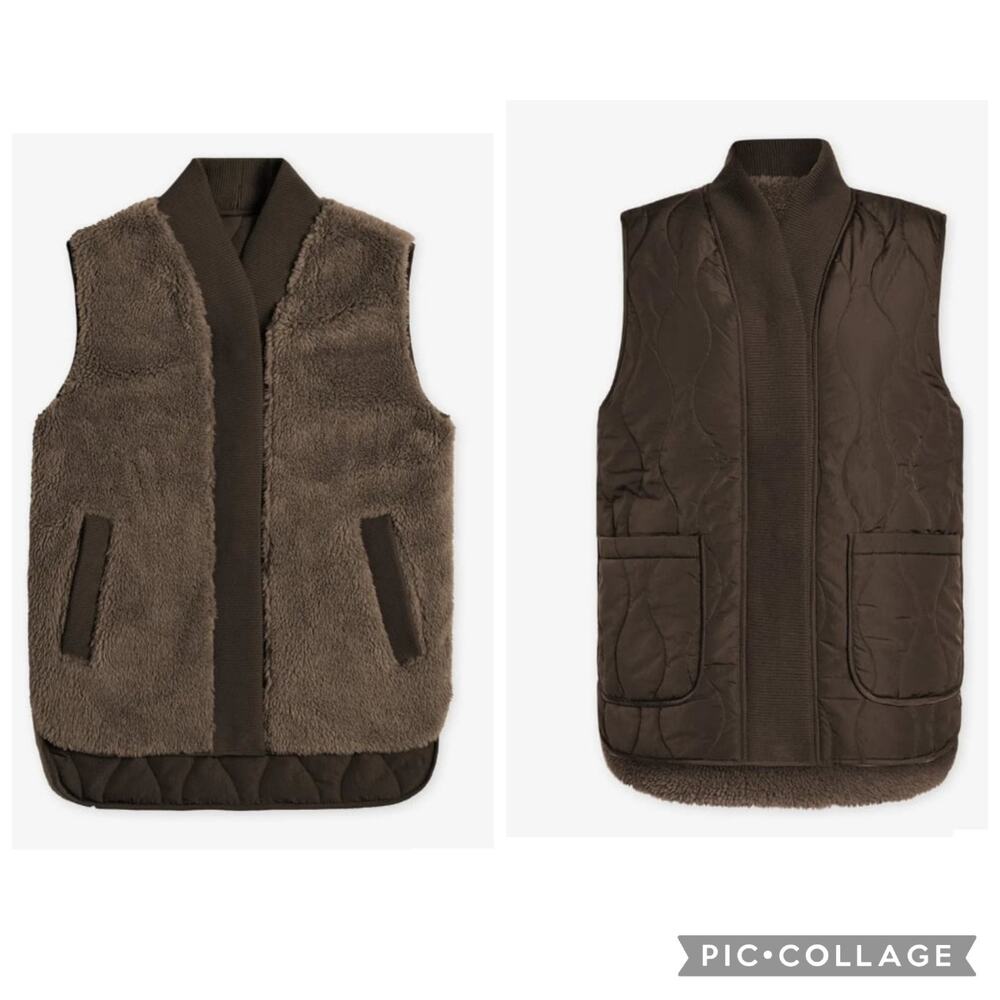 VARLEY Covey Reversible Quilt Gilet Sherpa Vest Snaps Small Army Green Outdoors